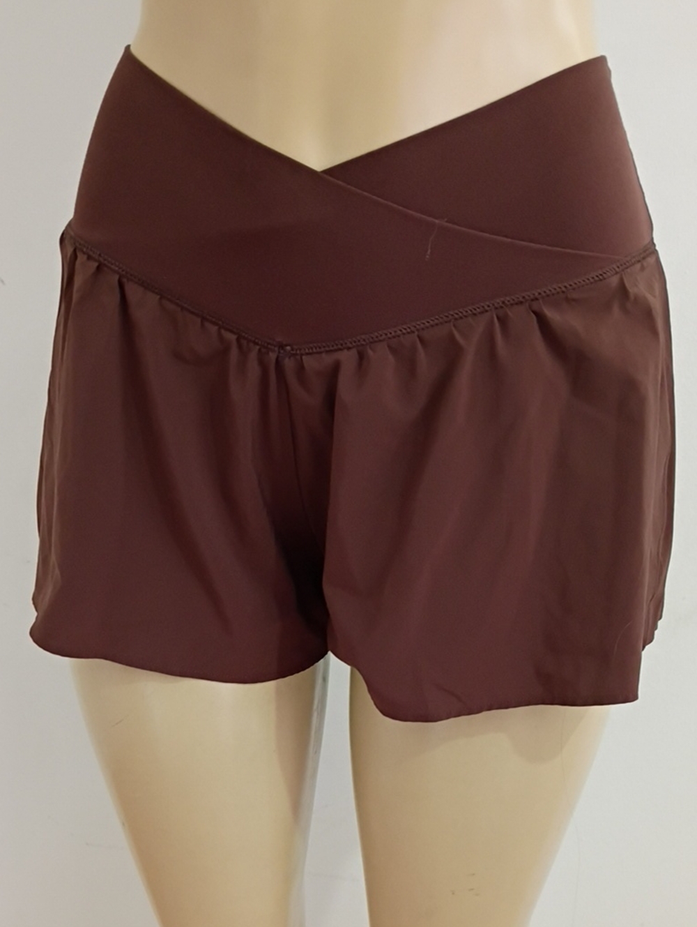 Women's Cross-Waist Athletic Shorts in Chocolate Brown